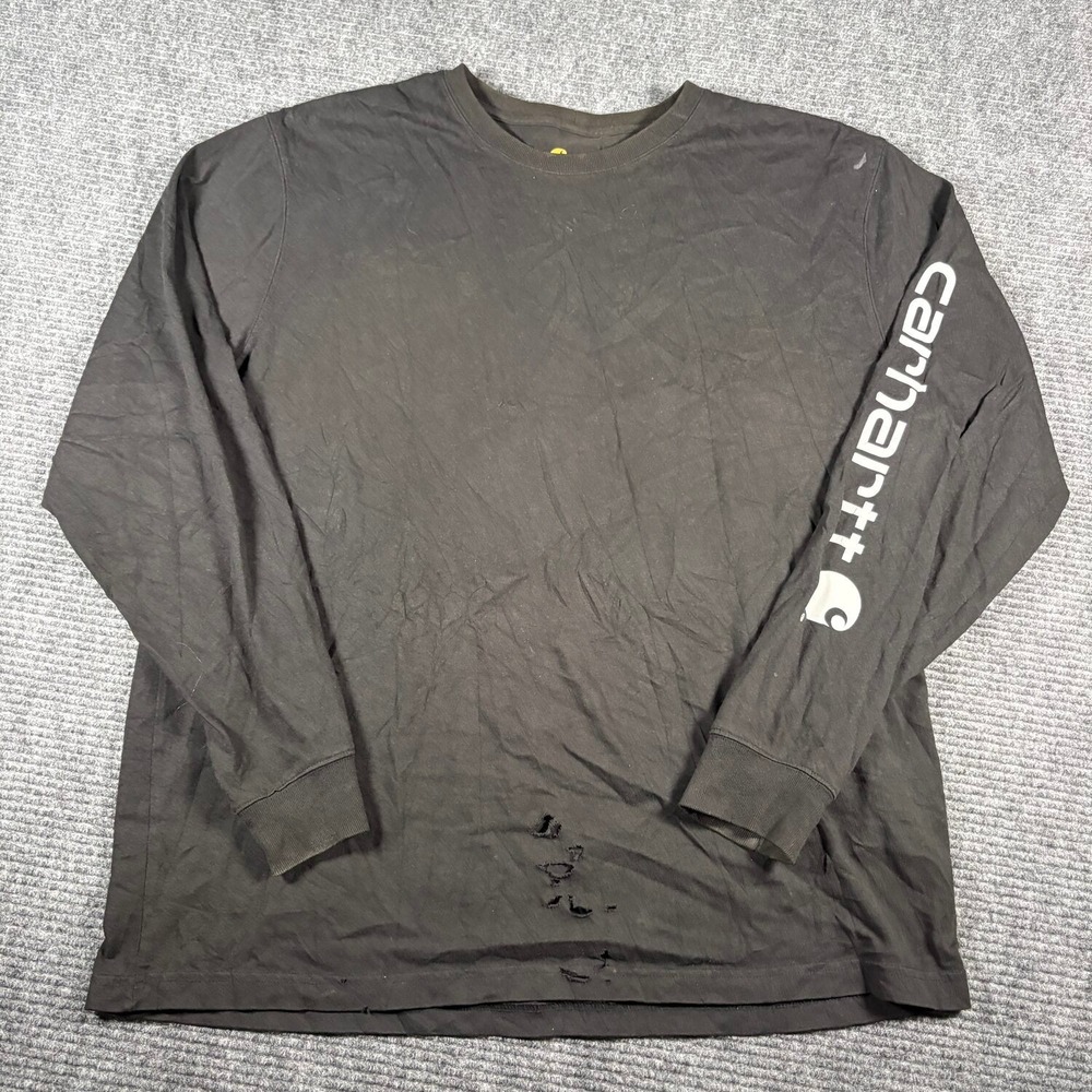 Carhartt Long Sleeve Shirt Mens L Black Fair Distressed Sleeve Graphic Logo